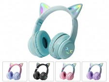 Kids Cat Ears Headphones with Microphone RGB LED/WIRELESS/BLUETOOTH/FOLDABLE 