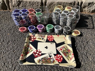 Hardly Used The Ultimate Poker Chips 395 Piece Lot w/ Vintage Drulane Tray
