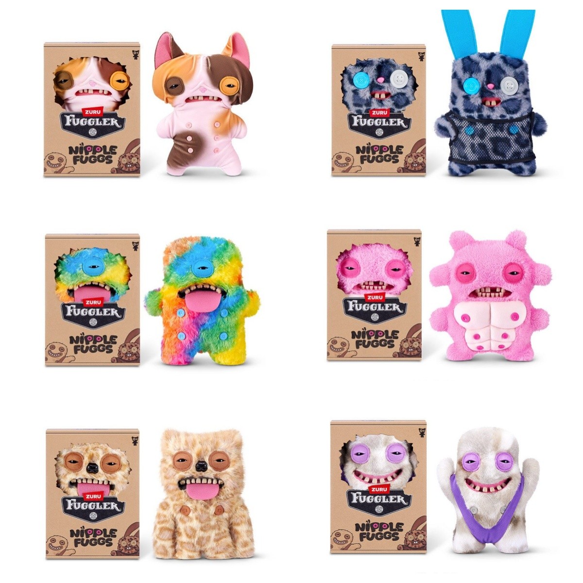 ZURU FUGGLER NIPPLE FUGGS ぬいぐるみ Official Fuggler Nipple Fuggs Series 22cm Ugly Cute Monster Plush