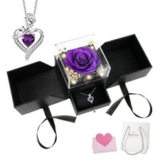 Women Gifts Ideas for Valentines Day, Preserved Forever Rose Gift with Necklace 