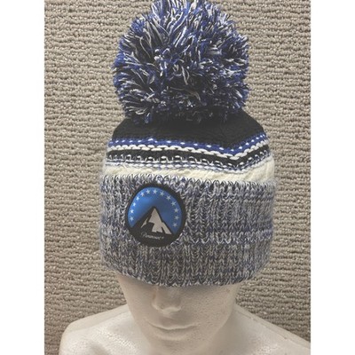 Paramount Plus Promo Knit Beanie Hat Blue White Marled Pom Pom Logo Patch