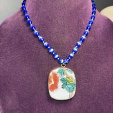 Porcelain Pendant Ming Dynasty Porcelain Pottery Chard Necklace with Glass Beads