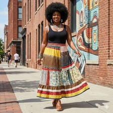 Vintage 70s Patchwork Skirt Prairie Cottagecore Hippie Festival Calico Floral