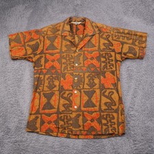Vintage Paradise Hawaii Shirt Honolulu VHY Fabric Loop Collar Floral Brown 60s