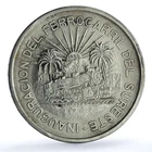 Mexico 5 pesos Opening Southern Railroad KM-466 Train silver coin 1950