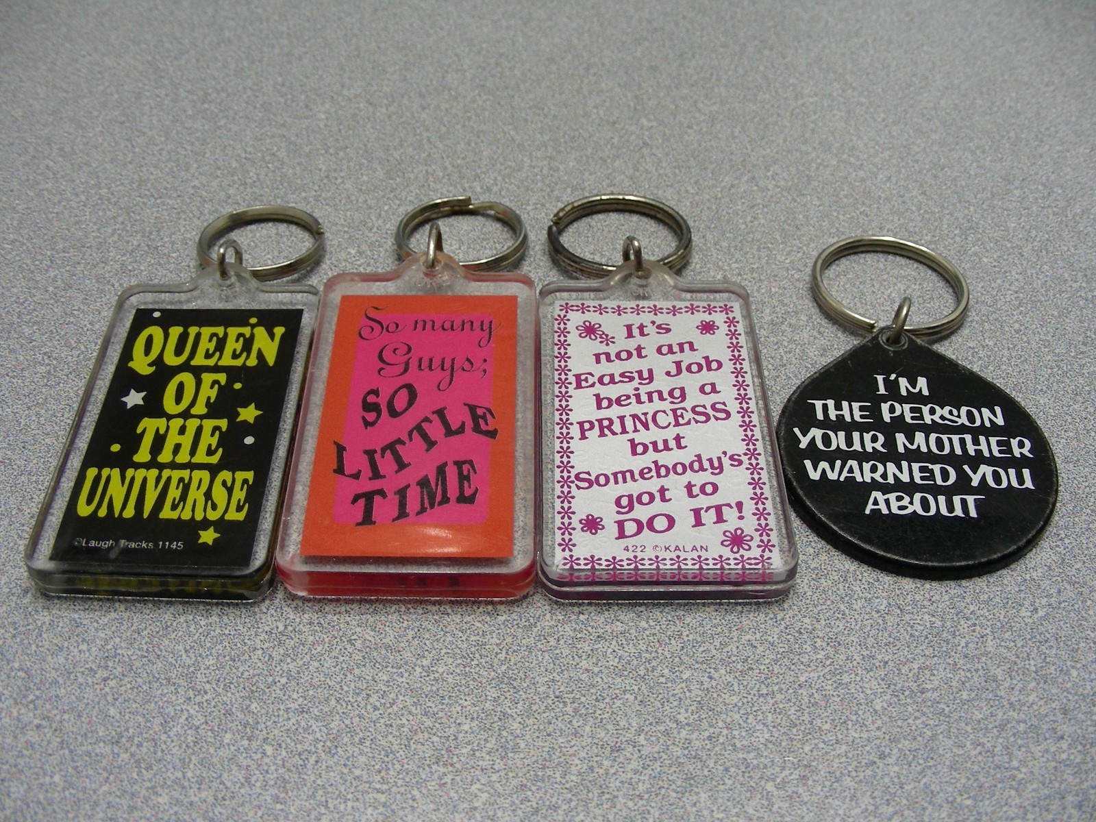 LOT OF 4 - Vintage 1980's Rude Risque Suggestive Sexy Funny Slogan Keychains!