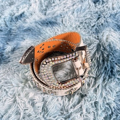BB Simon Belt 30-33 EUR 90/105cm Leather Belt with Crystal Studded Design