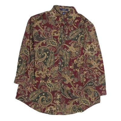 CHAPS Damen Hemd weinrot & oliv Paisley Baumwolle L Knopfleiste Langarm