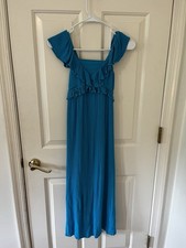 Aqua Blue Midi Dress Girls Size M, Tie Back, Flutter Sleeve, Walking On Sunshine