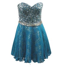 Sherri Hill 100% Blue Sequin Beaded Strapless Dress Size 14 Homecoming 