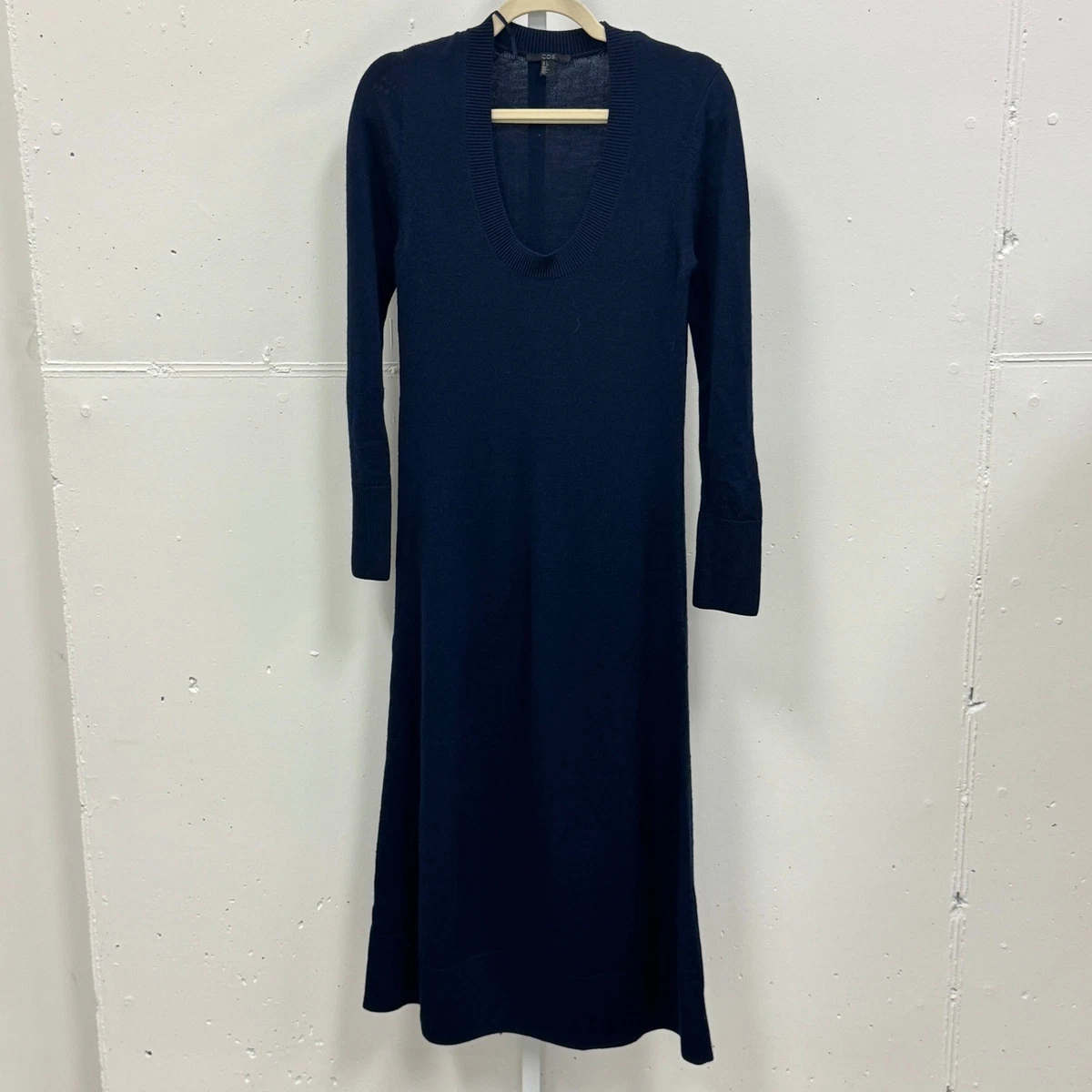 cos long wool knitted dress BOILED-WOOL FUNNEL-NECK DRESS - BLACK