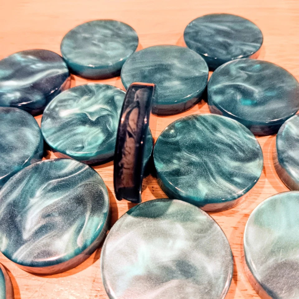 Artistic Pearlized Large 1.75 Inch Blue Tournament Grade Backgammon Checkers - Image 2 of 2