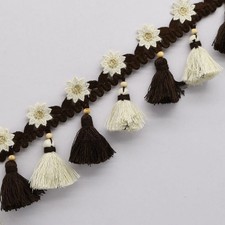 2m Long Embroidered Floral Curtain Trim Lace Edge Tassel Trimming DIY Sew Modern