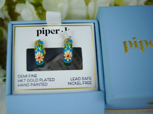 Alternate view of New Box Piper 14kt Gold Plated Hand Painted Flower Hoop Earrings