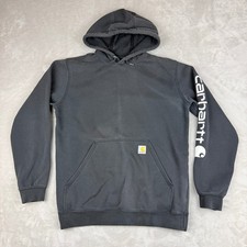 Carhartt Loose Fit Hoodie Mens M Black Graphic Sleeve Logo Utility Faded K288
