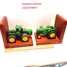 The Danberry Mint John Deere Tractor Bookends, Wood w/ Diecast Metal Tractors