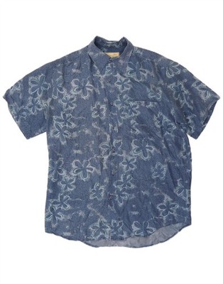 James Dillon Herren Kurzarm Hemd Small Blau Blumen Seide DG12