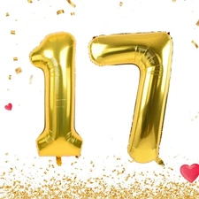 Smlpuame Number Balloon 40 Inch Large Birthday Balloon Number 17 Gold