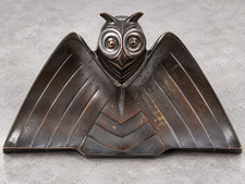 Bronze-Tintenfass | Carl Deffner Esslingen | Eule Art d&eacute;co um 1930 | L29cm