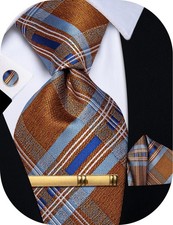 Silk Ties For Men Paisley Floral Striped Necktie Pocket Square Cufflinks 4PC