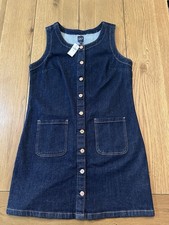 GAP Denim A-Line Sleeveless Button Front Dress Blue M Petite Pockets