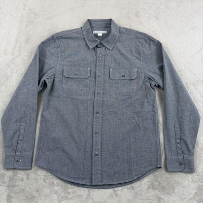 Outerknown Chambray Utility Work Shirt in Grey Men Medium Flap Pockets NWOT $168