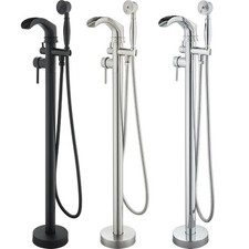 Waterfall Freestanding Bath Tub Filler Mixer Tap Hand Shower Floor Mounted Tap
