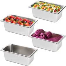 TOPZEA 4 Pack Hotel Pans, 1/4 Size 4" Deep size, 4 inch deep, Silver 