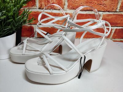 Brandneu mit Etikett Zara ELFENBEINFARBENE SANDALEN UK 6 RIEMCHEN KEILABSATZ PLATEAU DAMENSCHUHE UVP £25,99