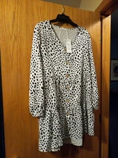 Womens Long Sleeve Lollo Vita Black and White Button Up Ruffled  Dress Size XL
