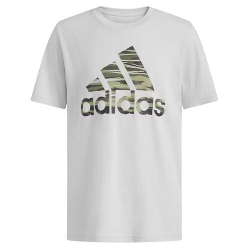 adidas Big Boys' Cotton Camo Badge of Sport Logo T-Shirt GREY, MEDIUM 10-12, NWT