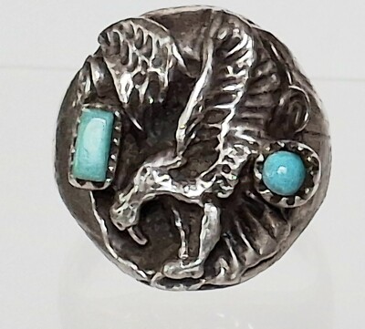 Men'S Native  American  925 Sterling  Silver  Turquoise  Eagle Ring Size  10