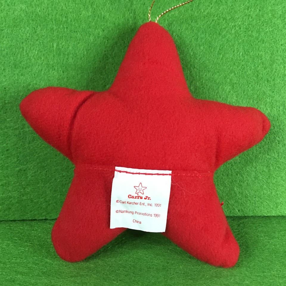 Vintage 1991 Carl's Jr Happy Star Plush Ornament Starnament Red Holly Christmas eBay