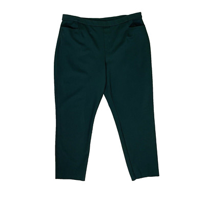 Susan Graver Womens 2X Tall Pants Pull On Green Stretch Smart Ponte Slim Leg