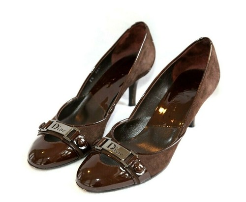 Dior Marrón Chocolate Ante Y Charol Zapatos de Tacón 37.5 | eBay