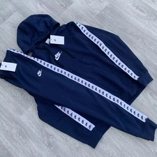 Nike Zeus Tape Fleece Club Tracksuit Hoodie Joggers Sweatpants Set - Navy Blue