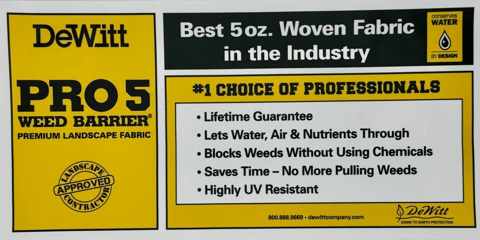 Tela de paisaje Dewitt P8 8 x 250 Pro-5 barrera contra malezas 5 OZ Foto 2 de 3