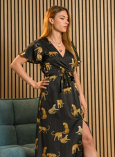 BNWT NEW LOOK Curve Black & Gold Leopard Cheetah Long Silky Dress PLUS Size 20