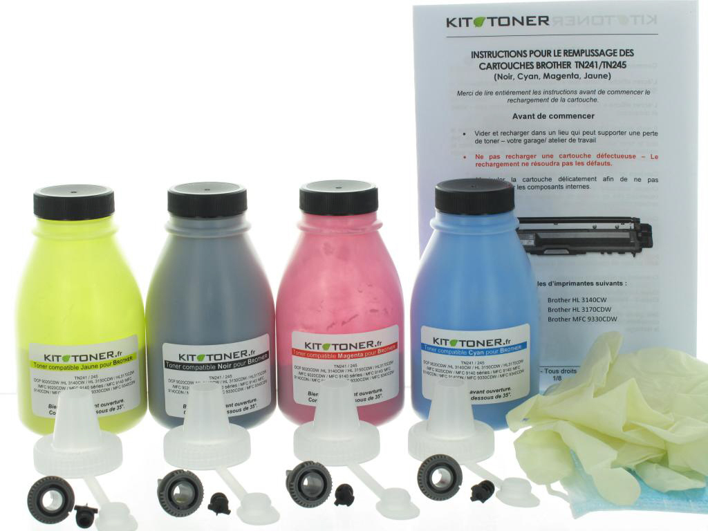 Kit 4 toners rechargeables pour Brother MFC-9340CDW noir et couleur