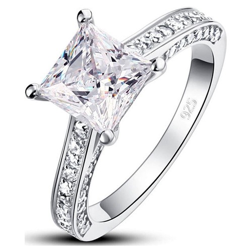1.8 CT Simulated Princess Cut Engagement Ring Bridal Set Promise Ring Silver - Afbeelding 1 van 4