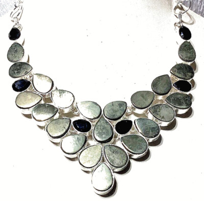 NATÜRLICH PYRIT, SPINELL Edelstein Handgefertigt 925 Sterlingsil Schmuck Collier
