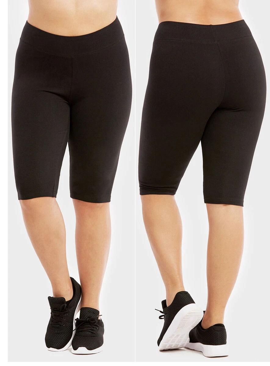 Ladies 2X 3X Plus Size Cotton Spandex Yoga Workout Long Bike Shorts Leggings