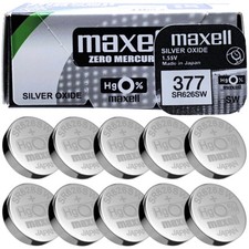 10 x Maxell 377 D377 AG4 SR66 SR626SW Watch Batteries