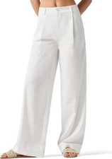 Women's Linen Wide Leg Work Dress Pants Casual Slacks Pockets 29 31 Inseam