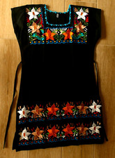MEXICAN BLACK EMBROIDERED DRESS NEW Long Floral Motif Top  Bottom Small/M NEW