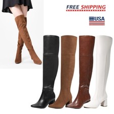 Women s Thigh High Over the Knee Ladies Fashion Chunky Heel Long Boots Party