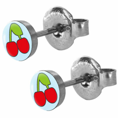 1 Paar Ohrringe Chirurgenstahl Ohrstecker mit Kirschen Studex Sensitive
