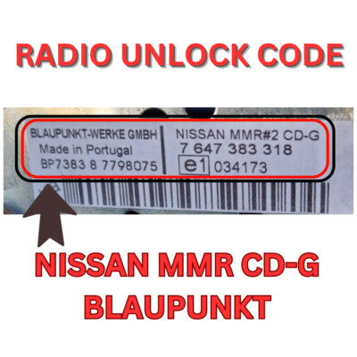 RADIO CODE ENTSPERREN FÜR NISSAN MICRA K12 NOTE BLAUPUNKT BP MMR CD RADIO PIN CODE