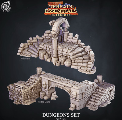 3D Printed Cast n Play Dungeons Stairs and Stairways Essentials 28mm 32mm D&D