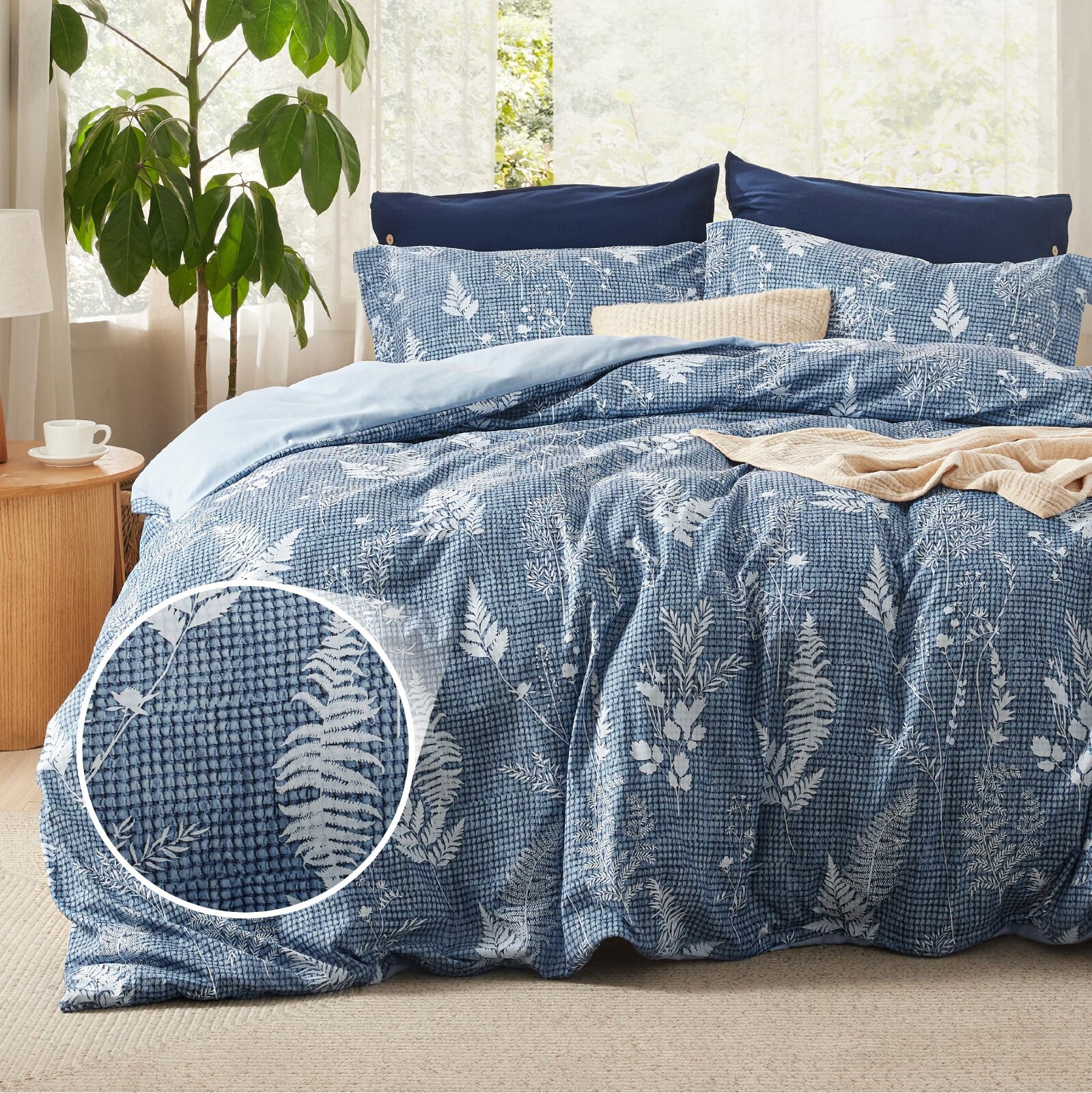 Bedsure Queen Size Reversible Blue Duvet Cover Set with Zipper Closure for Soft Comfortable Bedding-image